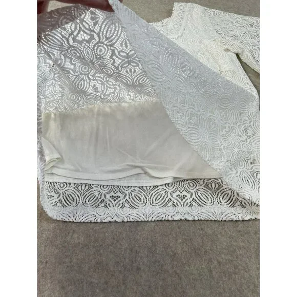 White House Black Market Lined White Lace Top Chiffon Ruffle Sleeves Sze S - Picture 10 of 16